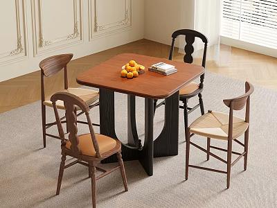 Vintage Solid Wood Square Dining Table And Chairs Set For Cozy Home Dining Space 3d model