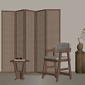 Natural Light Wooden Frame Leisure Chair with Woven Screen and Side Table in Beige Room