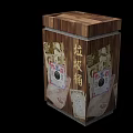 Traditional Chinese Public Facility Featuring Decorative Lanterns With Character Inscriptions And Wooden Box