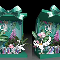 Green Decorative Boxes With Large Bows Tropical Plants Flowers Swan Decorations And Numbers 2108 2109