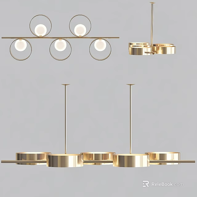 Modern Golden Pendant Lights With Circular Design And Sleek Structure 3d model