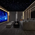 Modern Home Theater Interior With Starry Ceiling Large Screen Gray Sofa And Ambient Lighting 3d model