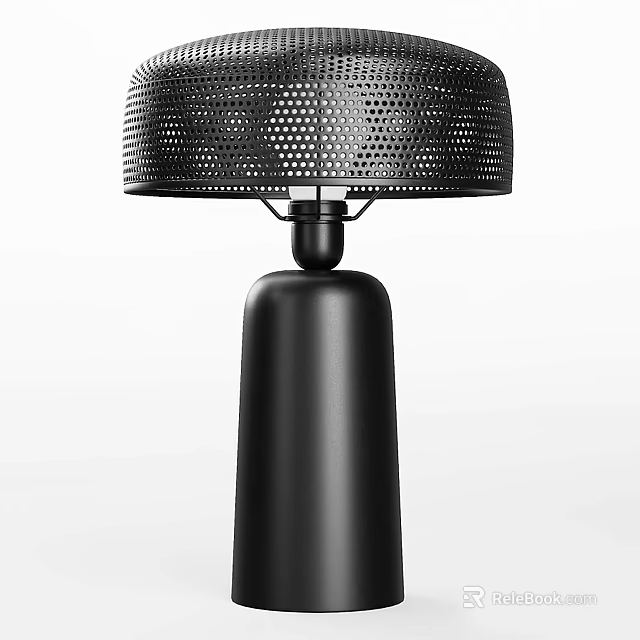 Elegant Modern Black Table Lamp With Perforated Shade And Cylindrical Base 3d model 
