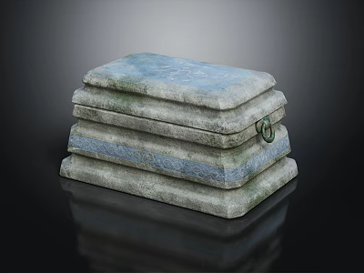 Wood And Stone Stacked Textured Boxes With Metal Ring Handle For Decorative Storage 3d model