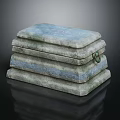 Wood And Stone Stacked Textured Boxes With Metal Ring Handle For Decorative Storage