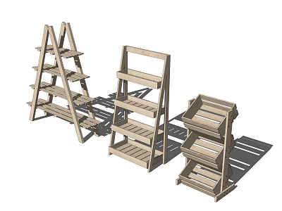 Three Different Wooden Multi tiered Storage Shelving Units With Various Designs For Home Storage 3d model