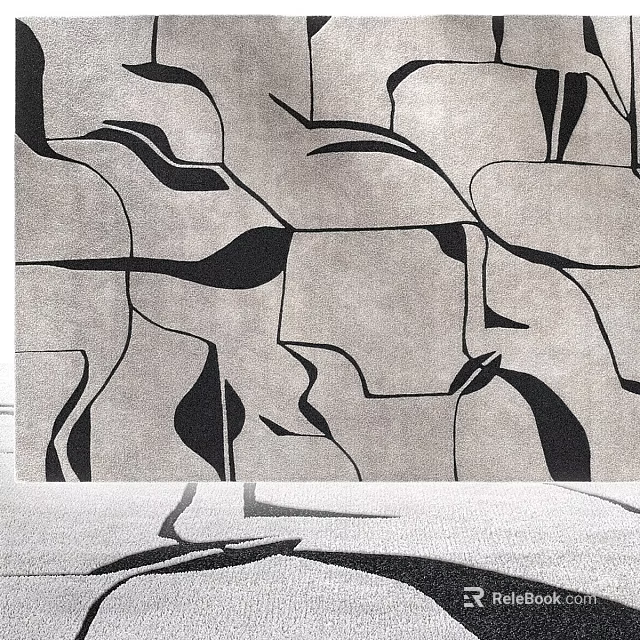 Modern Stylish Square Rug with Abstract Black and White Geometric Shapes 3d model 