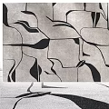 Modern Stylish Square Rug with Abstract Black and White Geometric Shapes