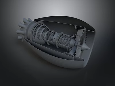 Turbine Engine Cross Section View Showing Internal Rotor Blades And Shaft Structure 3d model