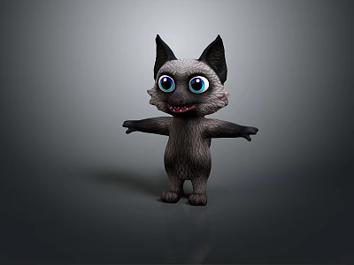 Cute Cartoon Black Cat With Big Blue Eyes And Outstretched Arms 3d model