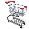 Durable Commercial Shopping Cart With Metal Frame Red Handles Bottom Shelf And Wheels