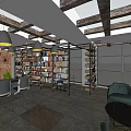 Industrial Office Interior With Brick Wall Bookshelves Pendant Lights And Wooden Table