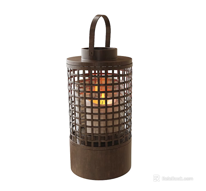 Vintage Lantern Shaped Table Lamp With Metal Grid Casing And Glowing Warm Light Source 3d model