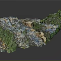 Terrain Model Featuring Green Vegetation Water Bodies And Natural Landform Details