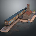 Vintage Train Platform Scene With Small Building Tower And Boat Model 3d model