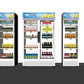 Three White Display Refrigerators Stocked With Various Beverage Bottles And Cans 3d model