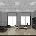 Modern Office Interior With Comfortable Sofas Desk Chairs And Large Windows 3d model