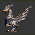 Mythical Bird Like Fantasy Game Character With Mechanical Armor And Colorful Feathers