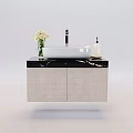 Modern Floating Bathroom Vanity With Black Marble Countertop White Basin And Woven Texture Cabinets