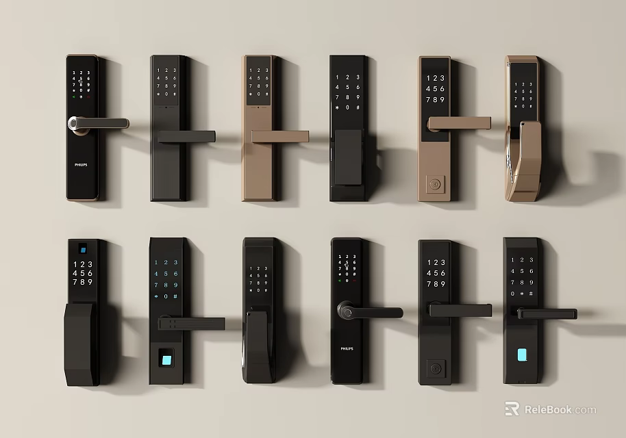 Sleek Modern Smart Door Handles With Keypad And Fingerprint Scanner Design 3d model 