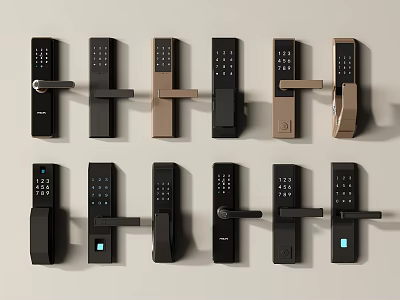 Sleek Modern Smart Door Handles With Keypad And Fingerprint Scanner Design 3d model
