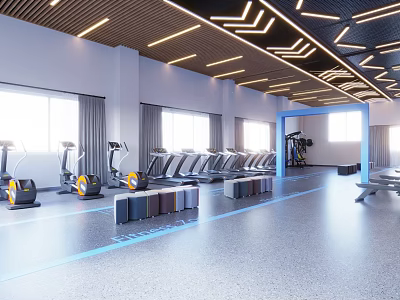 Modern Gym Interior Featuring Various Fitness Equipment And Bright Lighting 3d model
