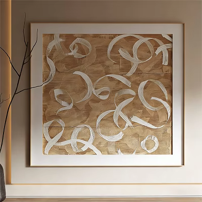 Framed Abstract Painting With Textured Brown Background And White Swirl Patterns 3d model