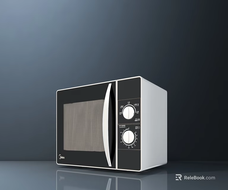 Modern Black And White Microwave Oven As Essential Kitchen Appliance With Knob Controls 3d model 