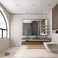 Modern Bathroom Interior Design With Large Mirror Marble Countertop And Wooden Cabinets