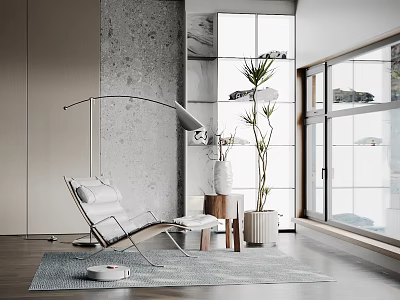 Modern Interior Decorative Ornament Set With Accent Chair Floor Lamp And Green Plant 3d model