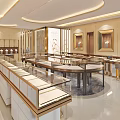 Luxurious Jewelry Store Interior With Glass Display Cases And Round Counters
