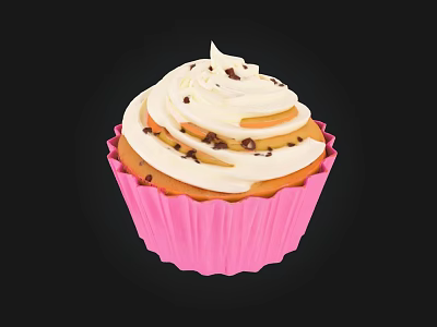 Soft Fluffy Delicious Cupcake with Pink Paper Cup White Cream Frosting and Chocolate Sprinkles 3d model