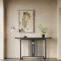 New Chinese Style Hallway End View Cabinet Hanging Painting Chandelier 3d model