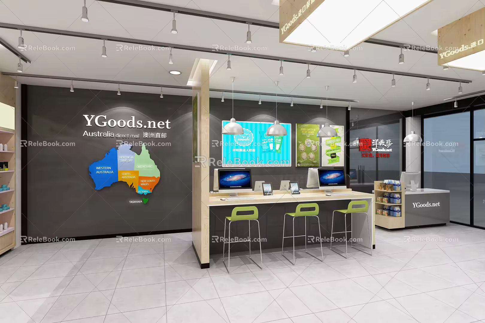 Modern store import and export offline experience store 3d model