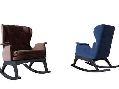 Comfortable Brown And Blue Upholstered Leisure Rocking Chairs With Modern Design 3d model