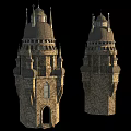 Ancient Architecture Stone Towers Featuring Spires Arched Doorways And Windows 3d model