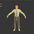 A Man With Arms Outstretched In Light Blue Shirt Purple Striped Tie Blue Striped Pants