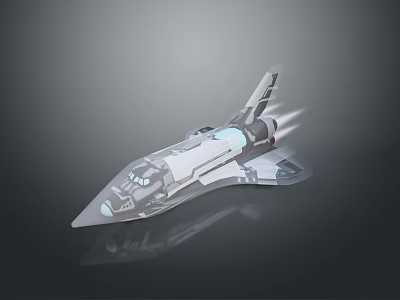 Futuristic White Space Shuttle Model With Sleek Body Transparent Cockpit And Thruster Effects 3d model