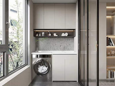 Modern life balcony washing machine wash basin 3d model