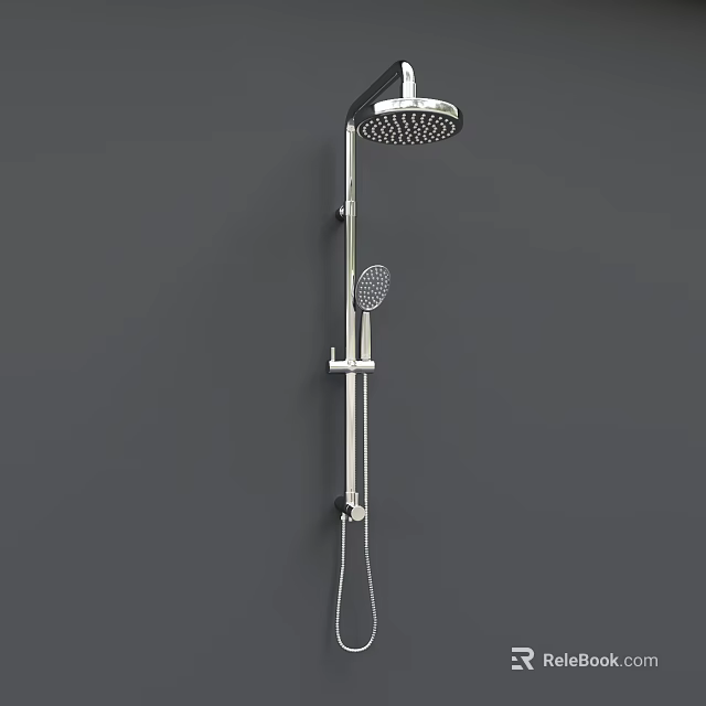 Chrome Wall Mounted Shower System with Overhead and Handheld Head 3d model 