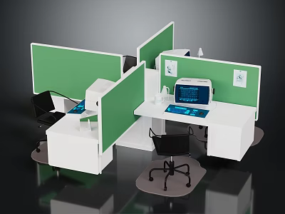 Modern Office Furniture Design With Green Partitions White Desks And Black Ergonomic Chairs 3d model