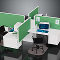 Modern Office Furniture Design With Green Partitions White Desks And Black Ergonomic Chairs