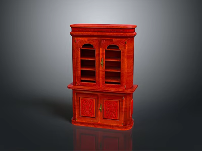 Traditional Red Mahogany Cabinet With Glass And Wooden Doors Two Tiered Design 3d model