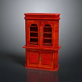 Traditional Red Mahogany Cabinet With Glass And Wooden Doors Two Tiered Design