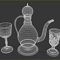 Antique Wine Bottle with Decorative Glasses Intricate Carvings and Metallic Finish Design