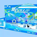 2024 Summer Themed Photo Check in Spot With Blue Backdrop Umbrella And Decorative Railings