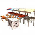 Colorful Awnings Stalls With Tomato Crates Sacks And Wooden Barrels