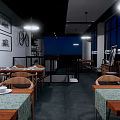 Modern Cafe Interior With Open Layout Wooden Tables Bar Counter And Large Windows