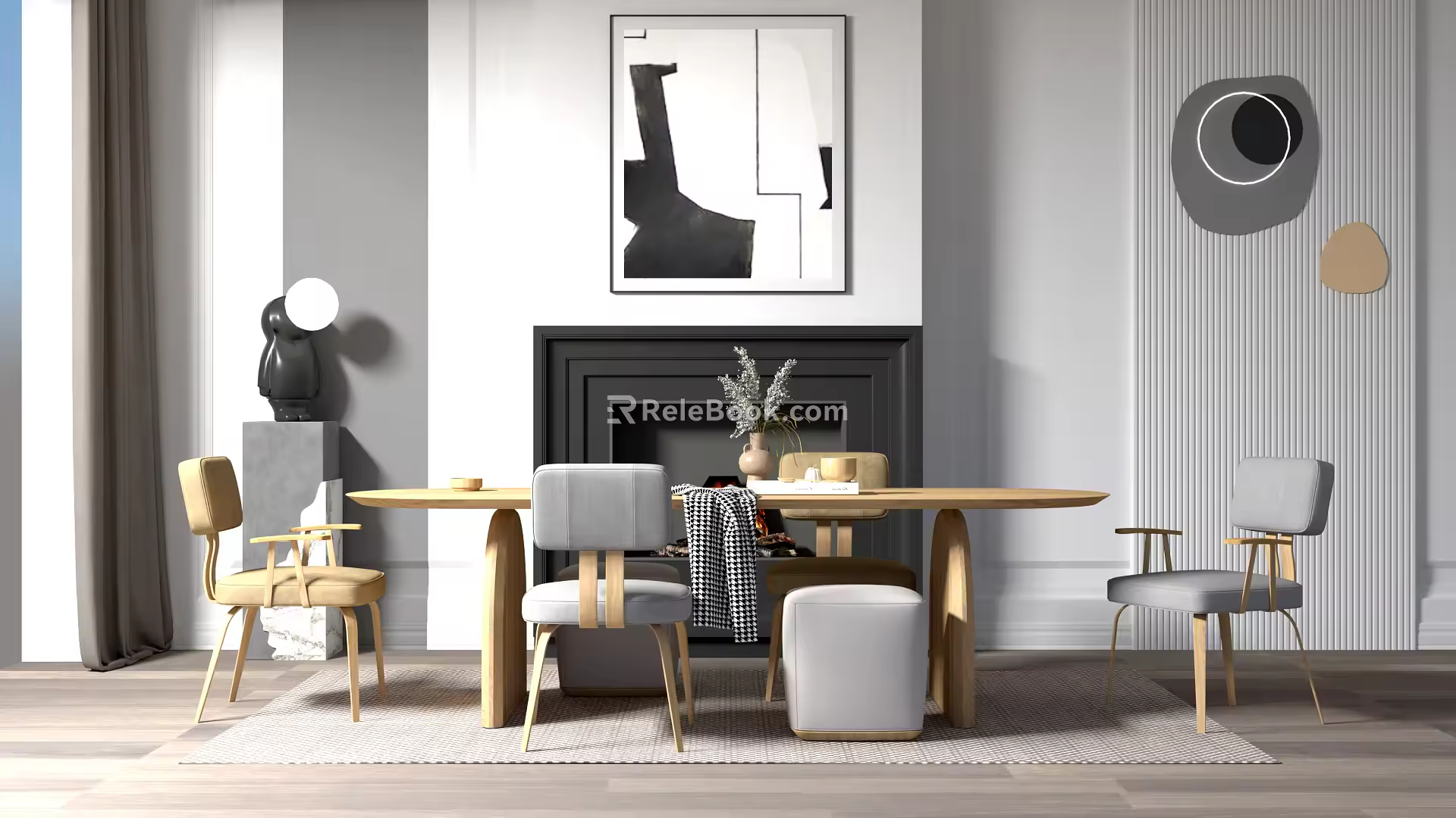 Nordic Dining Table and Chair Combination Dining Table and Chair 3d model