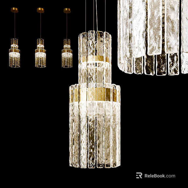 Elegant Modern Crystal Chandeliers With Transparent Glass Tiers And Golden Accents 3d model 